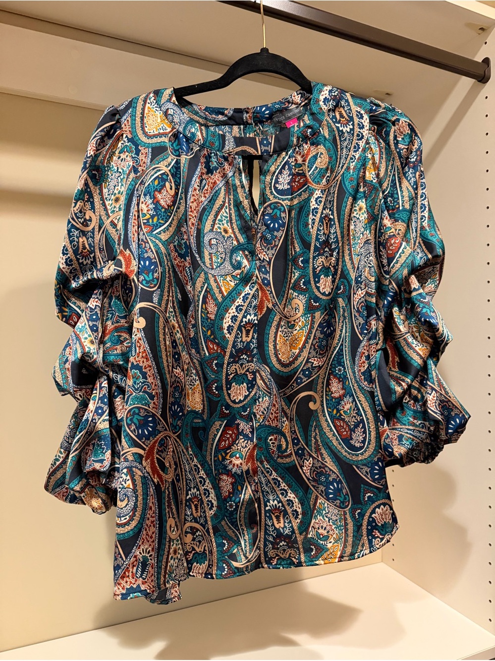 Women's Vince Camuto Teal Paisley Blouse - Long Sleeve